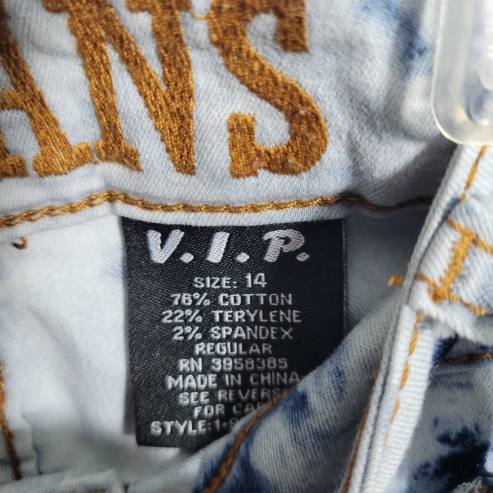 VIP Boyfriend Light Wash With Dark Blue Tie Dye Pattern Jeans Size 14 92726-1424 - Picture 3 of 8